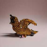 Vintage Seed Bead Flying Owl 3D Brooch Pin