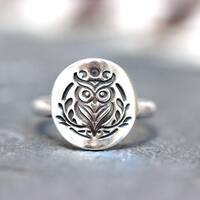 Sterling Silver Owl Ring Silver Moon Owl Ring Forest Ring Woodland Ring Witch Ring Celestial Ring Ow