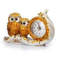Amber Owl Table Clock: Baltic Amber Sculpture, Handmade Decor