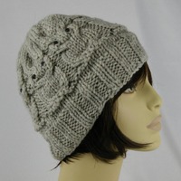 Hand knit hat - cabled owl with mini button eyes