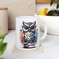 Ceramic Reading Owl Mug: Book Lover Coffee Cup