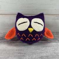 Owl amigurumi stuffed animal ready to ship - plum and coral color