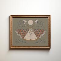 Moth, Owl,  cottage core art, nature art, botanical art