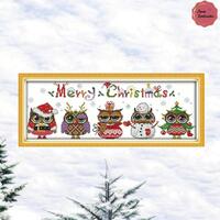 DIY Delightful Christmas Owls Cross Stitch Kit - 14CT Stamped Pattern for Home Decor, Easy Craft Gif