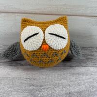 Owl amigurumi stuffed animal ready to ship - mustard and gray