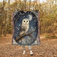 Cottagecore Forest Owl Woven Blanket Owl Lover Gift Cozy Home Decor Nature Inspired Throw Animal Woo