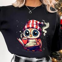 Cozy Winter Owl PNG | Adorable Owl with Coffee and Book Digital Design