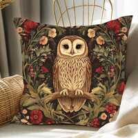 Owl Square Pillow, Cottagecore Owl Decorative Pillow, Floral Throw Pillow