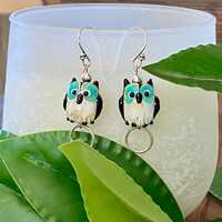 Lampworked Glass Owl Dangle Earrings: Sterling Silver Bird Jewelry