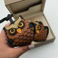 Leather Owl Charm, Handmade Leather Owl Bag Charm, Keychain, Handmade