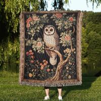 Barn Owl Woven Blanket, Bird Themed Kids Room Decor, Boho Owl Lover Gift Throw, Tapestry Gift for Ow