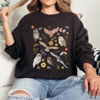 Brown Owl Sweatshirt Crewneck Pressed Flower Shirt Owl Lover Gift Bird Watching Birder Gift Barn Owl