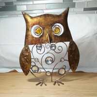 Handcrafted Bejeweled Metal Owl Sculpture