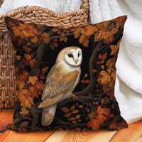 Barn Owl Cotton Linen Throw Pillow Cover, Woodland Animal Pillowcase, Decorative Cushion Cover, Rust