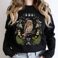 MYSTICAL OWL Fairycore Sweatshirt, FLORAL Owl Cottagecore Sweater for Nature Lovers Gift, Forest Bir