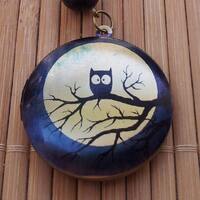 Midnight Owl Vintage Bronze Locket full round harvest moon bird night whimsical Halloween Witch tree