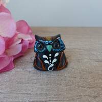 Figurine Hibou Miniature Vintage Color&eacute; &ndash; Peinte &agrave; la Main &ndash; Porte‑bonhe