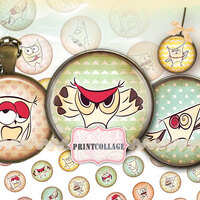 Cute OWL Cabochon images Digital Printable Sheet 1.5 inch 1 inch 20mm, 16 mm round images Printable 