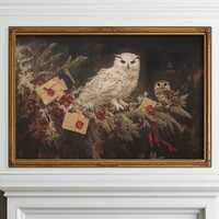 Snowy Owl Christmas Print, Holiday Wizarding School Painting Printable, Magic World Wall Art, Moody 