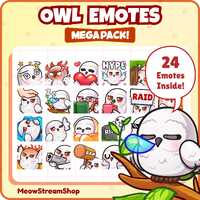 Twitch Emote / Cute Owl Mega Pack #1 Emotes (24 Emotes Ready to use!) / Kawaii white Owl Sub Emoji f