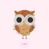 Christmas Owl Embroidery Design – Cute Festive Pattern with Holiday Lights - Digital File for 