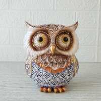 Owl  Figurine, Shelf Decor Owl Statue, Woodland Owl Decoration, Modern Owl Statue, Collectible Bird 