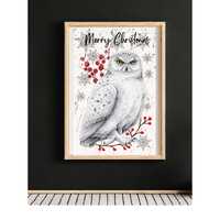 Snowy White Owl Winter Christmas Digital wall Art, Festive Holiday Decor, Seasonal Digital Download,