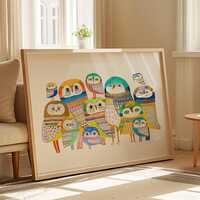 Owl Gathering Art Print, Home Decor, Kids Decoration, Bedroom and Living Room, House Warming, Whimsi