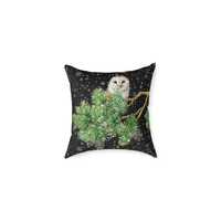 Night Owl in Winter Pillow, Fall Decorative Square pillow, Winter Pillow, Snow Pillow Holiday pillow