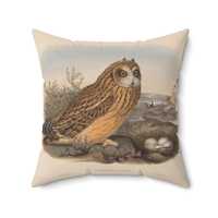 Antique Owl Print Pillow, Decorative Throw Cushion, Vintage Bird Design Accent, Home Decor Gift Idea