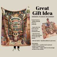 Owl Lovers Sherpa Fleece Blanket | Whimsical Adventure Book Lovers Warm Earthtone Reading Library Sc