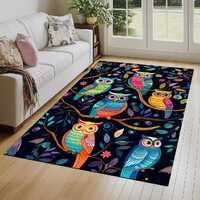 Owl printed rug, Colorful artwork rug, Designer rug, Chenille rug, Rugs for living room, Easy to car