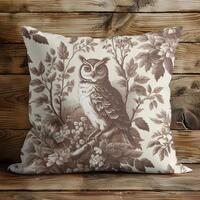 Owl pillow French country toile owl cushion bird lover woodland decor gift pillow brown toile owl pi