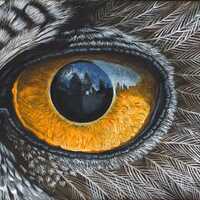 Through the Trees - Great Horned Owl - Original hand painted bird acrylic painting and giclee prints