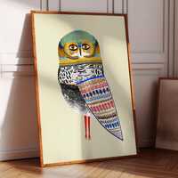 Majestic Owl Art Print: Whimsical Mixed Media Home Decor
