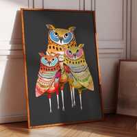 Eagle Owls Art Print, Whimsical Home Decor, Gift For Her, Kitchen, Bedroom, Bathroom, Living Room, E