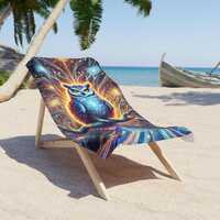 Cosmic Owl Beach Towel, Vibrant Owl Towel for the Beach, Poolside, Summer Vibe, Perfect Gift for Owl