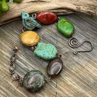 Handmade Copper Multi Gemstone Bracelet: Czech Glass Owl Bird