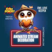 Owl Love Keeper Stream Decoration, Twitch Stream Animated Overlay, Cute Twitch Animated Emote, Owl T