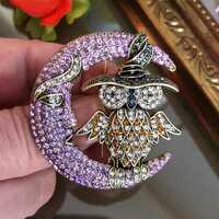 Owl brooch pin, Purple Rhinestone brooch, Bird brooch, Costume Jewelry for Men or Women, Bird jewell