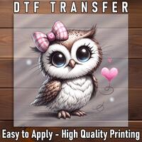 Adorable Owl DTF Transfer: Pink Heart Balloon, DIY Iron-On