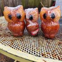 1970s set of 3 unused owl candles