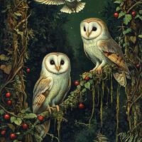 Three Barn Owls cross stitch pattern. Instant PDF Download. 45,000 Stitches.