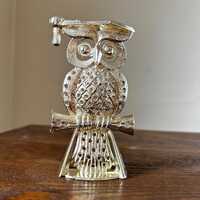Vintage MCM Brass Owl Stud Earrings Holder