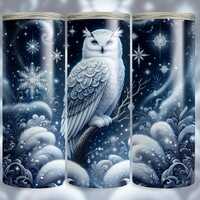 Winter Night Owl Tumbler Wrap, 20 Oz Skinny Sublimation Design, Digital Download PNG, Snowflake Owl 