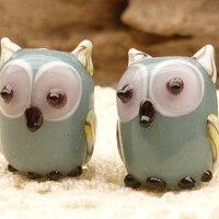 Opaque Grey Lampwork Glass Owl Beads (2)