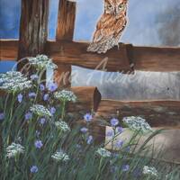 Hand Painted Screech Owl ORIGINAL Acrylic Stretched Canvas Painting 18x24, Rustic Wood Fence, Wildli