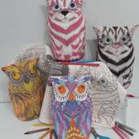 Owl and Pussy Cat Doorstop Kit: Color-Your-Own Cotton Fabric