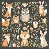 Cute Woodland Animals Clip Art Fox Owl Rabbit Forest Friends Digital Download Wildlife Nursery junk 