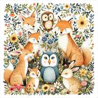 Woodland Animals Clip Art, Foxes Owls Rabbits, Cute Forest Wildlife Art, Nature Themed Wall Art, Dig